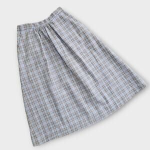 Vintage Plaid Skirt Womens XS Handmade Light Blue Pocket A Line Academia Preppy